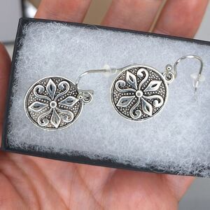 silver Victorian circle earrings Minimalist jewelry
